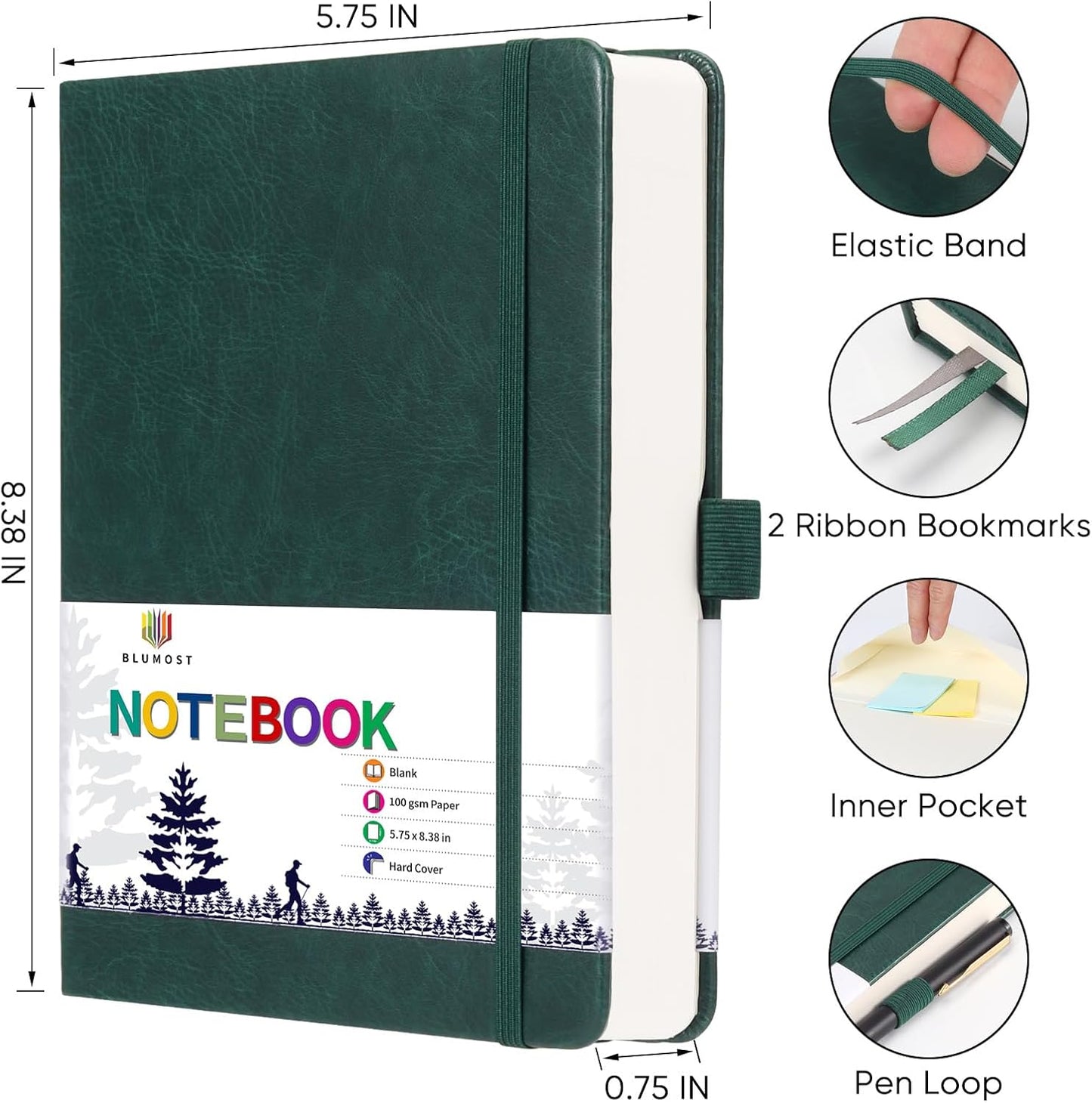 Graph Paper Notebook with 280 Pages,A5 Grid Paper Notebook/Journal,100gsm Thick Graph Leather Journal for Math Science Students,5.75'' × 8.38''-Black