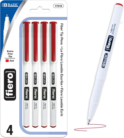 BAZIC Products Fiero Fiber Tip Pen, Fineliner Pens 0.4mm Blue Color Extra Fine Point, Writing Drawing for Graphic Office School (4/Pack), 1-Pack