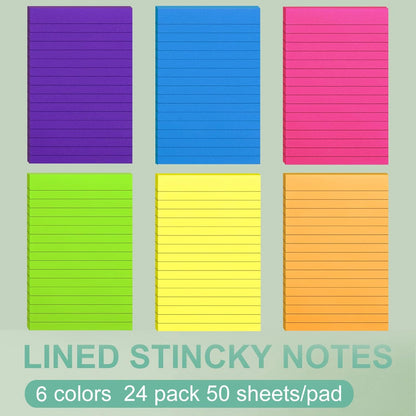 24 Pack Lined Sticky Notes 4X6 in, Self Sticky Note Pads with Lines, Large Sticky Note Memo Pad for Office, Home, School, Meeting, 50 Sheets/pad, Morandi