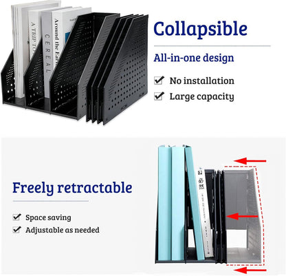 Marte Vanci Collapsible Magazine File Holder with 4 Vertical Compartments, Binder Holder for Desk, Desktop Binder Organizer for Notebook, Documents, Book, School Office Supplies(Light Gray)
