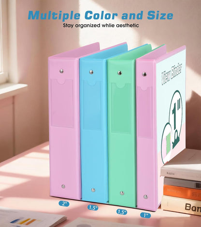3 Ring Binder 1.5 inch，Cute Binder Organizer with 5 Tab Dividers Fits 175 Sheets of 8.5x11 Paper,Customizable Clear Cover with Inside Pockets,Aesthetic 1.5" Three Ring Binders for School Office,Purple