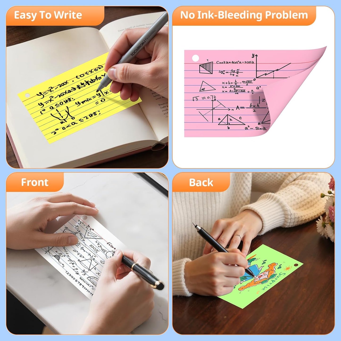 Index Cards 3x5 Inches, 300 PCS, Colored Flash Cards With Ring, Punched Lined Study Card Ruled Flashcards Notecards, Ruled Front And Blank Back, Note Card for School, College And Home
