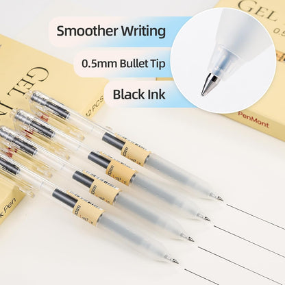 Retractable Gel Rollerball Pens, Japanese Style, Smooth Writing, Comfortable Grip, 0.5mm Fine Point, Black Gel Ink, For Journaling, Writing Pens, 12-Count Pack