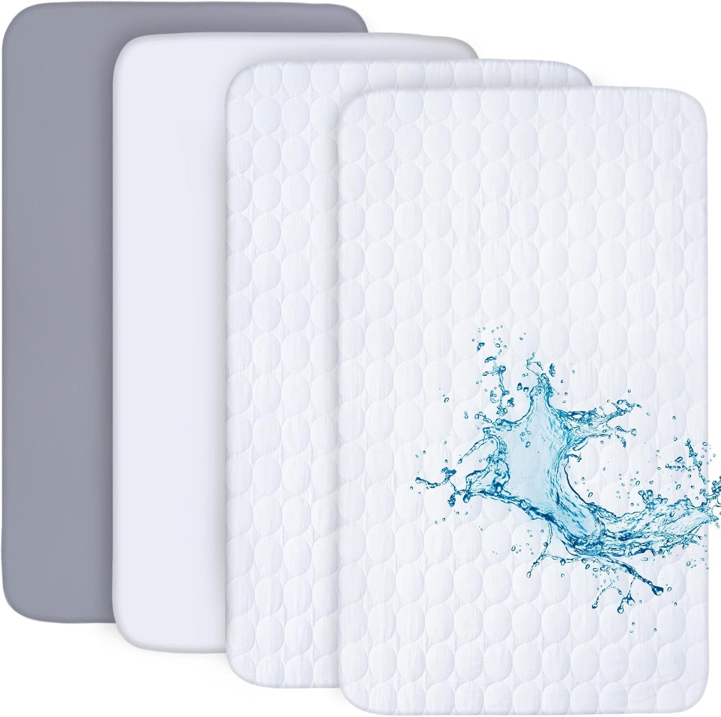 Pack and Play Sheets and Waterproof Pack n Play Mattress Protector Pad Cover 4 Pack Set, Ultra Soft Pack n Play Mattresses Sheets Compatible with Graco Pack n Play, Grey&Navy