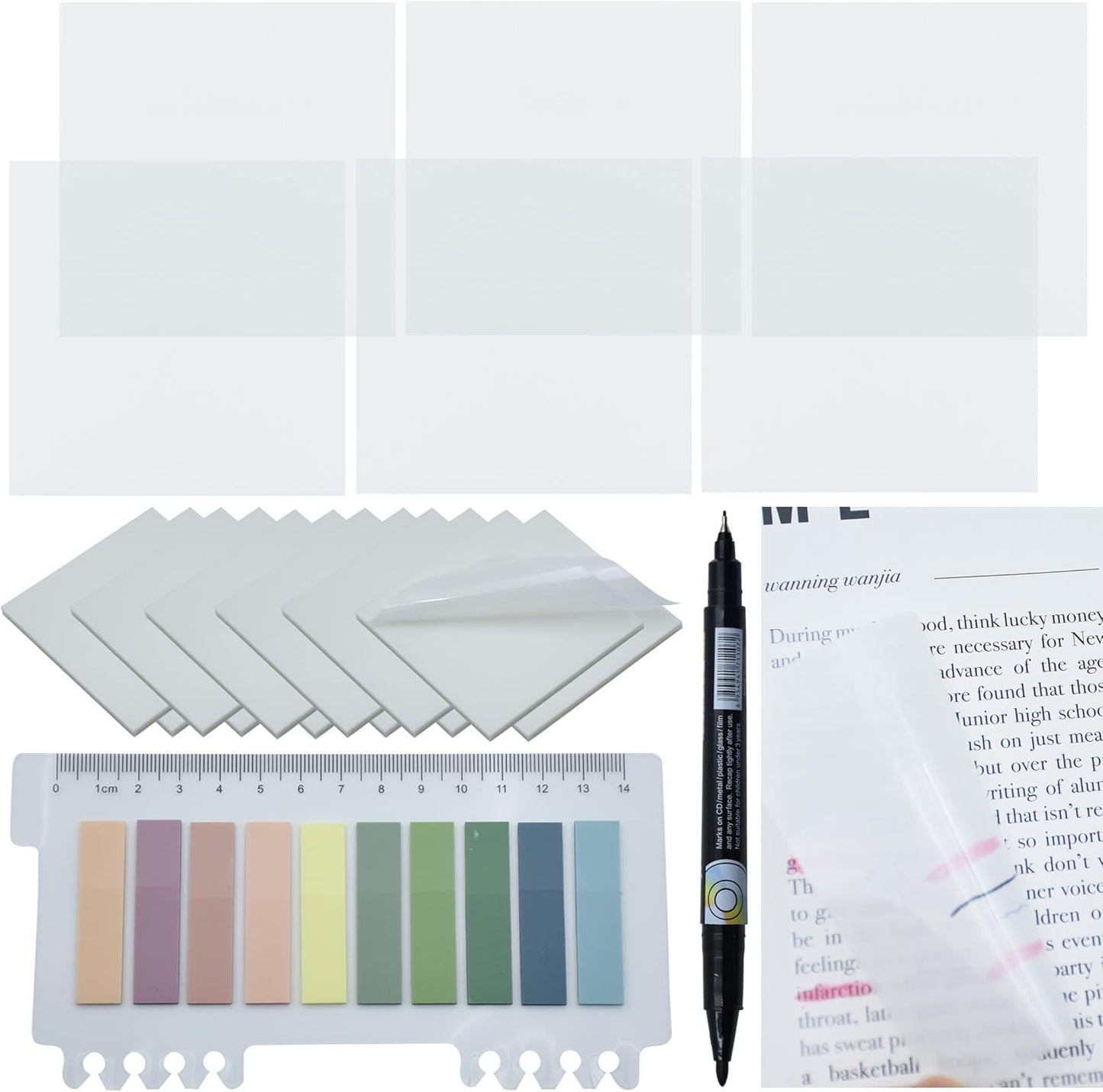 YOUDEFUL 1600pcs Translucent Sticky Note Tabs, Morandi Page Markers for Annotating Books,Repositionable Book Flags Tabs Strip with Binders, Clear Sticky Notes,Page Tabs,Index Tabs