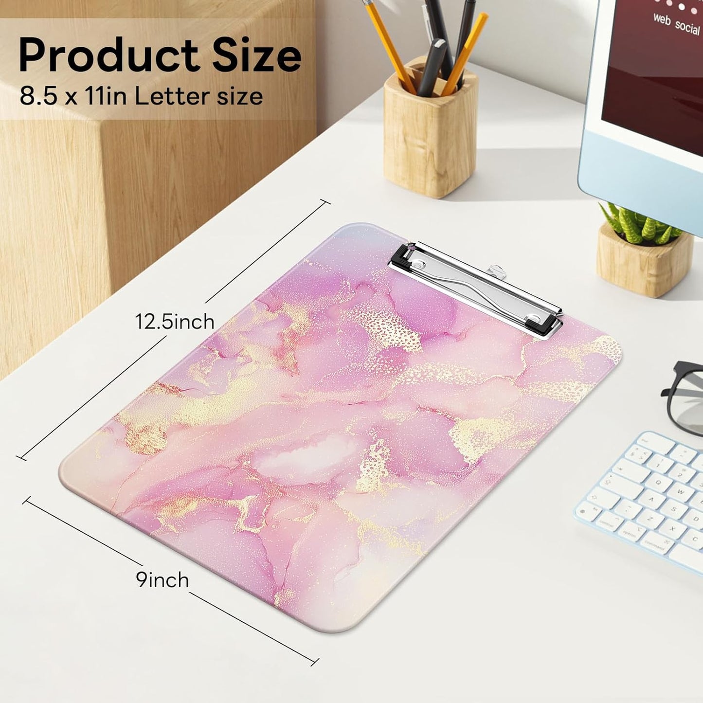 Plastic Cute Clipboard Low-Profile Metal Clip, A4 Letter Size 9 x 12.5 in, 8.5 x 11 Paper Clip Board for Teachers, Nurses, Classroom,Cute Black Cats