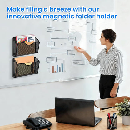 Magnetic File Holder 3PCS Wall File Folder Organizer, No Drilling Hanging Magazine Rack for Refrigerator, Document Paper Mail Folder Holders Office File Magnetic Organizer (Black)