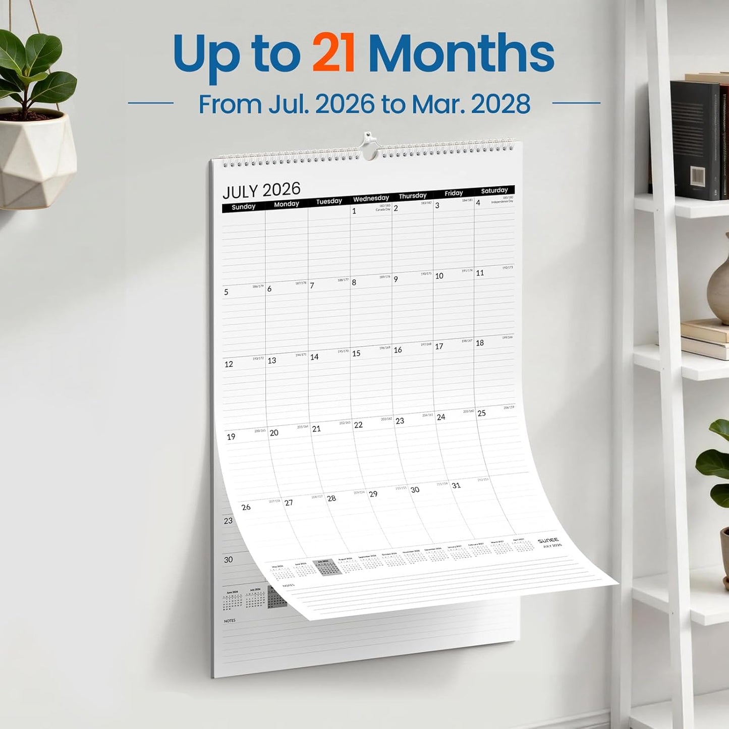 SUNEE 2026 Wall Calendar Large 22.75"x15.5", 21 Month Calendar (Ends December 2027), Vertical Extra Large, Seasons Color