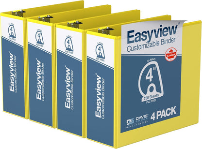 Easyview Premium 3-Ring Binders with Clear-View Covers and D Rings, Binders for School or Office, 5 Inch, Pack of 4, White