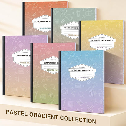Oucaru Composition Notebook 6 Pack College Ruled, Gradient Cover Notebooks for School, 70 Sheets 7-1/2"x9-3/4, Back to School Supplies Journal for K-12 Students