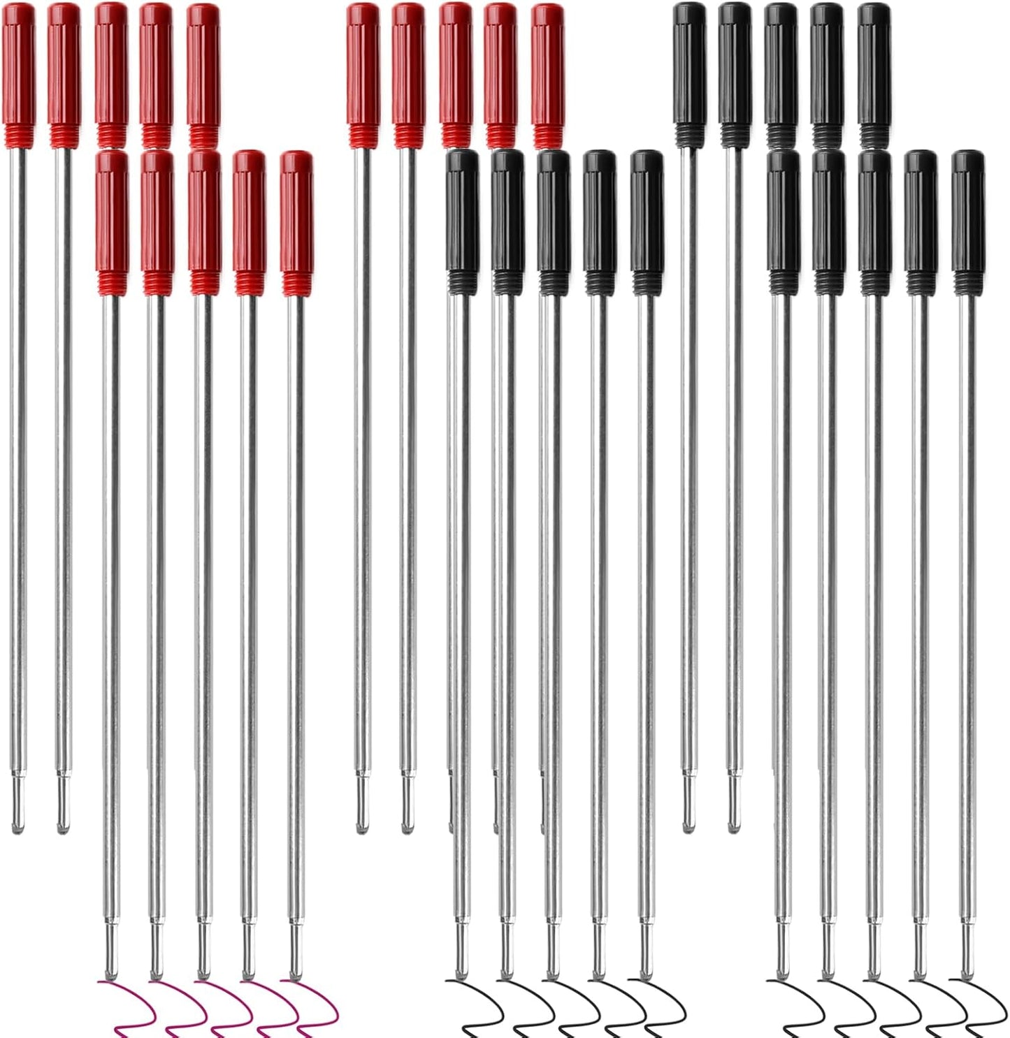 0.7 mm Ballpoint Ink Twist Pen Refills, 15 Pcs Medium Point Metal Smooth Writing Replaceable Ink Refill, Stationery Compatible for Cross Ballpoint Replacement (4.6in M) (Black+Red+Blue, 15)