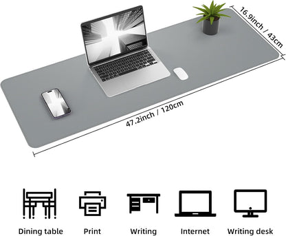 Large Desk Mat 47.2" x 17" Leather Desk Pad Protector with Natural Cork & PU Leather, Non-Slip Office Desk Mat, Large Mouse Pad, Waterproof Desk Blotter pad for Office&Home(Black)