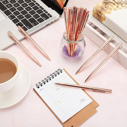 Zonon 240 Pcs Gold Metal Slim Ballpoint Pens Bulk Retractable Metallic Black Ink 1 mm Medium Point Smooth Writing Pens for Wedding Business Office Supplies Students Teachers Men Women Present