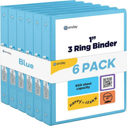 Enday 1 Inch Binder (6 Pack - Grey) 3 Ring Binder 1 inch with Clear View Cover and 2 Inside Pocket - for Letter Size 8.5 x 11'' Paper, Ideal for School Supplies, Office, and Home