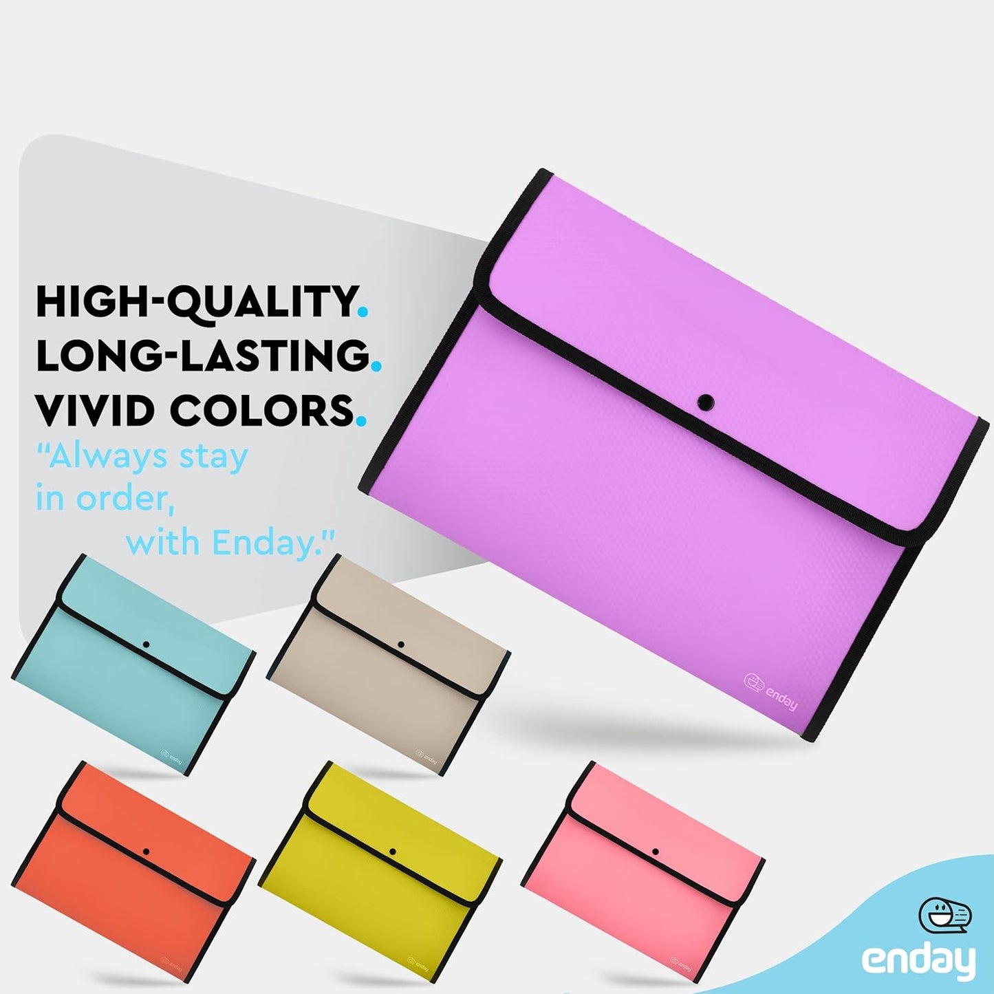 Square Flap Document Holder Blue, Expanding File Folder, A4 Letter Size Reusable Filling Envelopes, Snap Closure Wallet File Pouch Also Available in Pink, Purple, Green, Red, Grey, 1 Pc– By Enday