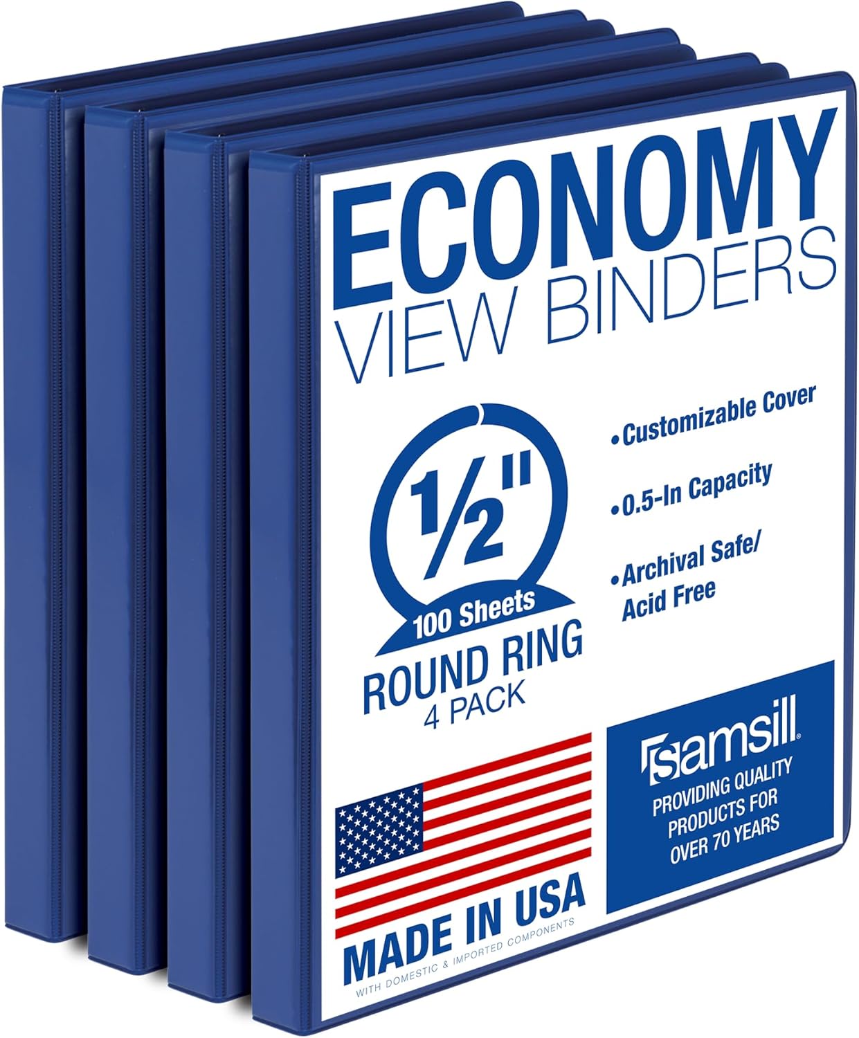 Samsill 1.5 Inch 3 Ring Binders, Economy Round Ring, Clear View Cover, 325 Sheet Capacity - for School, Home, Office - White, 4 Pack