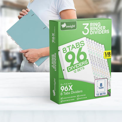 Ensight 3 Ring Page Dividers Bulk, 1/5 Cut Tab Dividers, 100 Per Box - Divider Pages with Tabs, Decorative Printable Rewritable Divider Tabs, Exhibit Tab Dividers for 3 Ring Binders Bulk