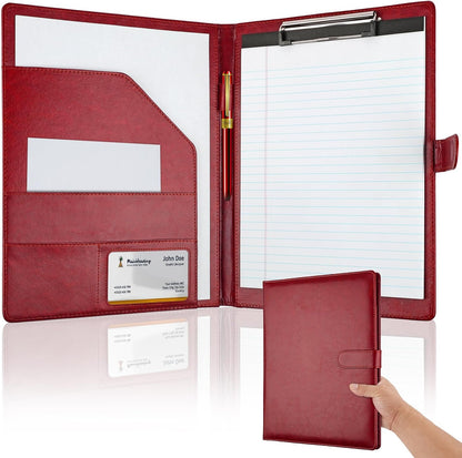 Professional Padfolio with Clipboard, Faux Leather Portfolio Folder Binder, Legal Pad Holder for A4 Letter Size Notepad, Resume, Writing Pad, Ideal Organizer for Business Office Conference, Black