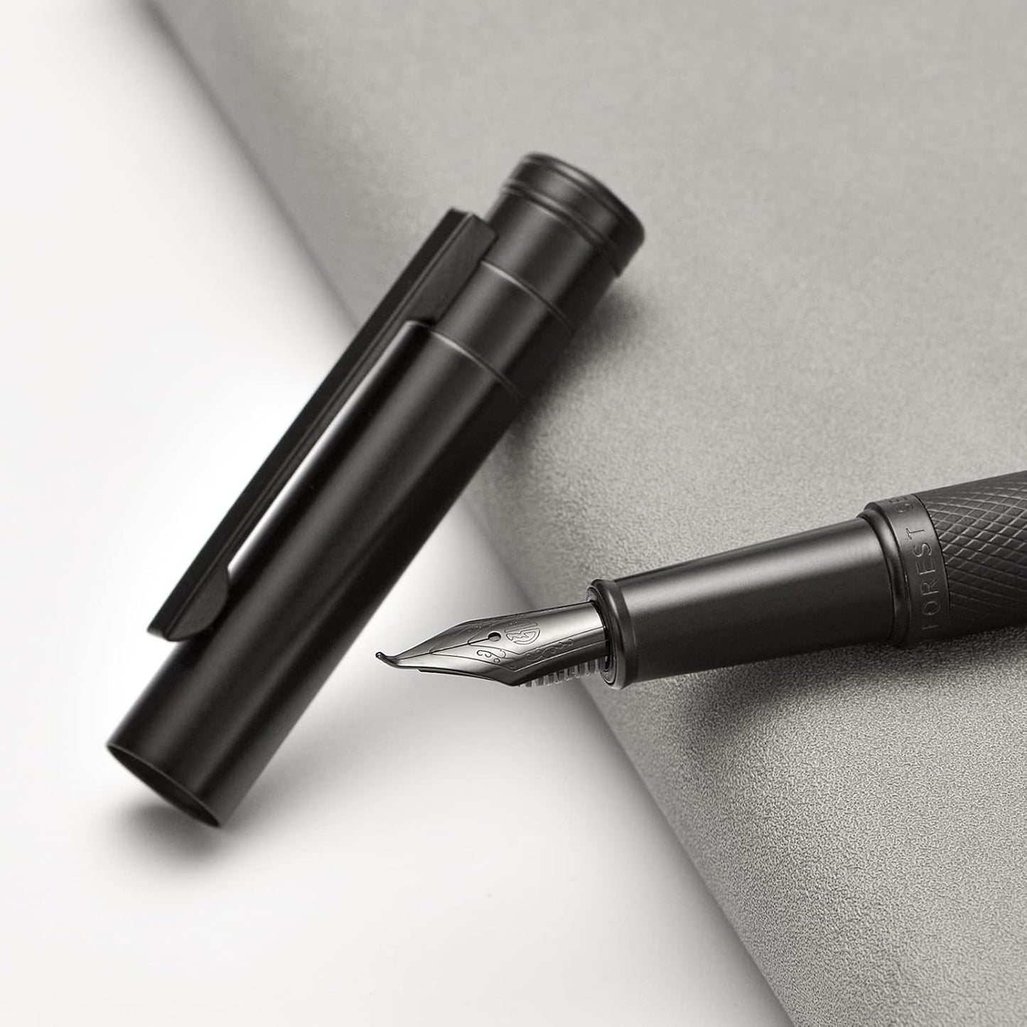 Hongdian Matte Black Forest Rollerball Pen with Schmidt Black Ink Refill, Classic Design with Metal Case for Business Signature