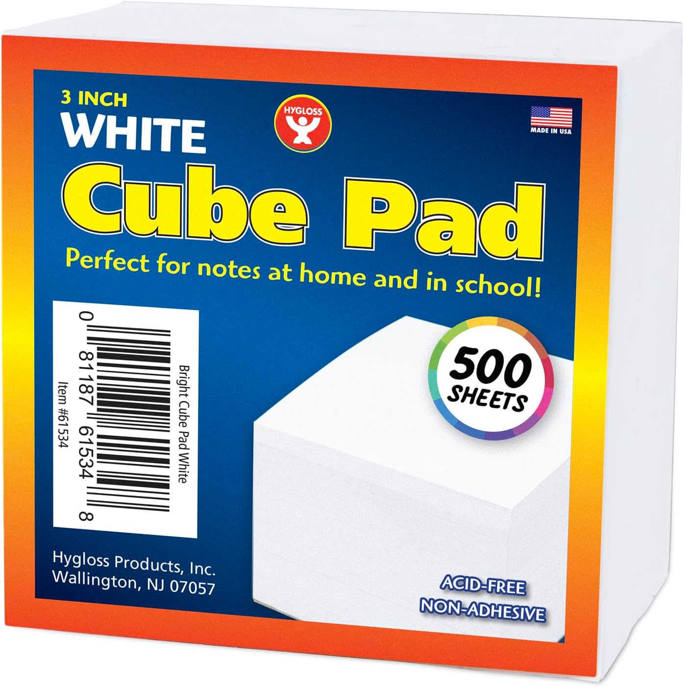 Hygloss Note Paper Cube - 3" Square Non-Sticky Memo Pad - 500 Sheets in White Color - Note Cubes - Perfect for Office & School Supplies - Not Sticky