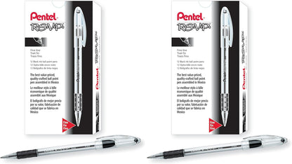 Pentel RSVP Ballpoint Pen, Fine Line, (0.7mm), Black Ink (BK90-A) (Pack of 1, 12 Count Total)
