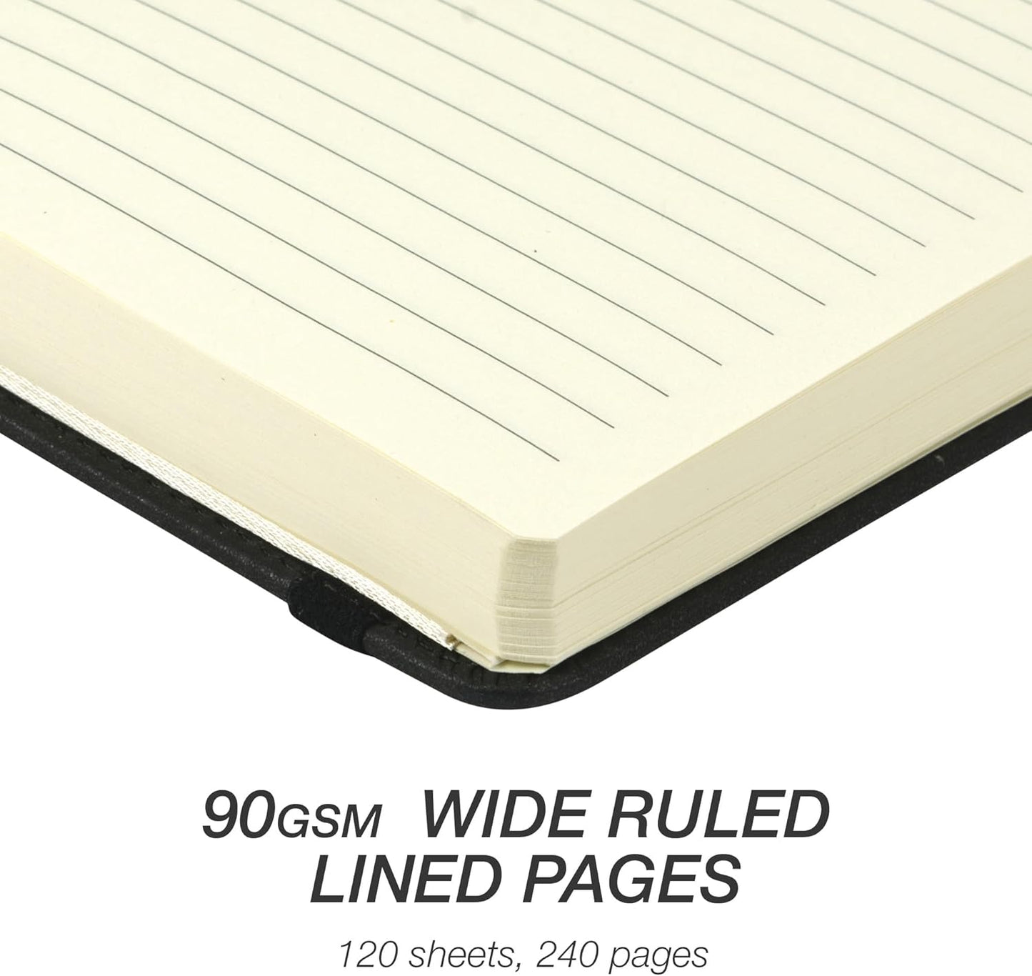 Samsill Large Hardcover Notebook, 240 Lined Notebook Pages, Black, 7.5 x 10 Inch