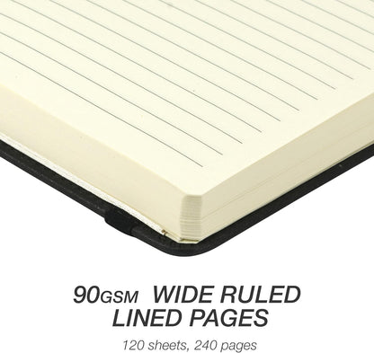 Samsill Large Hardcover Notebook, 240 Lined Notebook Pages, Black, 7.5 x 10 Inch