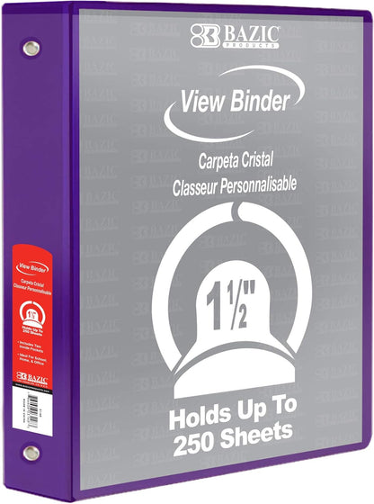 BAZIC Products 3 Ring Binder - Burgundy, Economy View Binder with Clear Overlay Cover and Round Rings, Organizer for School Office Home Use, 1.5-inch Capacity Holds 280 Sheets Paper, 1-Pack