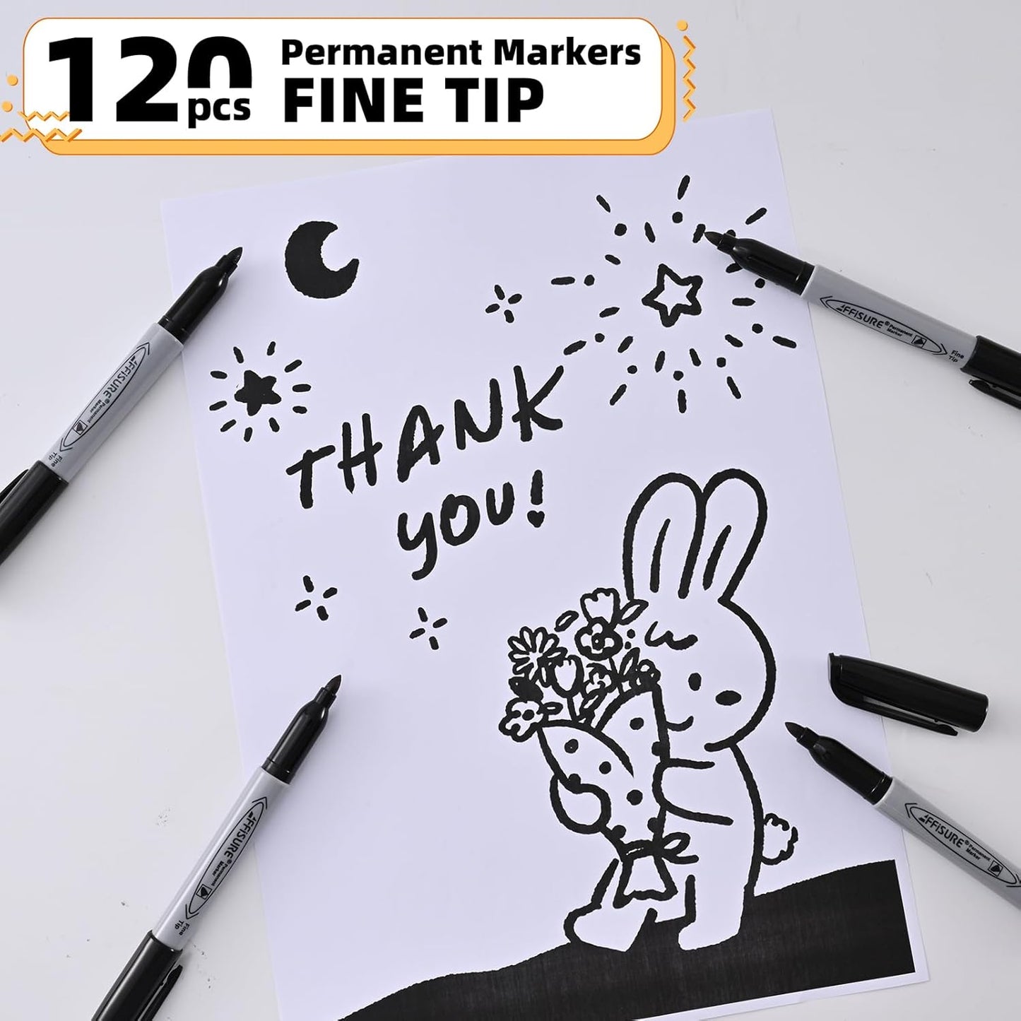 Permanent Markers, Ultra Fine Point, Black, 75 Count, 0.4mm, Fine tip permanent marker set, quick dry, waterproof, fading resists, durable, marks on paper, glass, ceramic, plastic, wood, rock, metal
