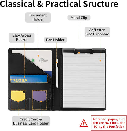 Professional Padfolio,Faux Leather Portfolio Folder Binder,Letter Size A4 Legal Writing Pad Holder for Business School Office Conference Notepad Clip Boards