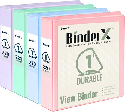 Sooez BinderX Extra Durable 3 Inch 3 Ring Binder, D-Ring Large Binders, Holds 670 Sheets of 8.5x11 Paper, Customizable View Cover with Inside Pockets, Heavy Duty 3 Ring Binder for School, Grey Blue