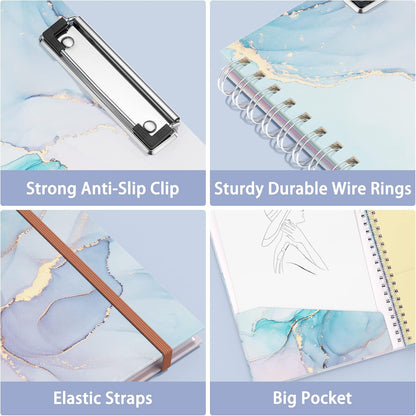 Rimilak Spiral Clipboards Folio with Refillable Lined Notepad, 14.5 x 9.8 In, Hardcover Cover with 5 Interior Pockets, Elastic Band and Pen Loop Series. Cute Stylish Clipfolio, Daisy Flower