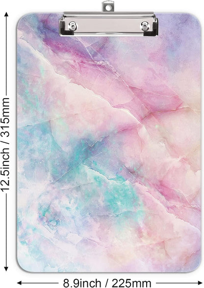 Hongri Plastic Cute Clipboard, Letter Size for Students, Teacher, Woman and Kids, Low Profile Clip, Decorative Pattern, Size 9 x 12.5 in, Dream Marble