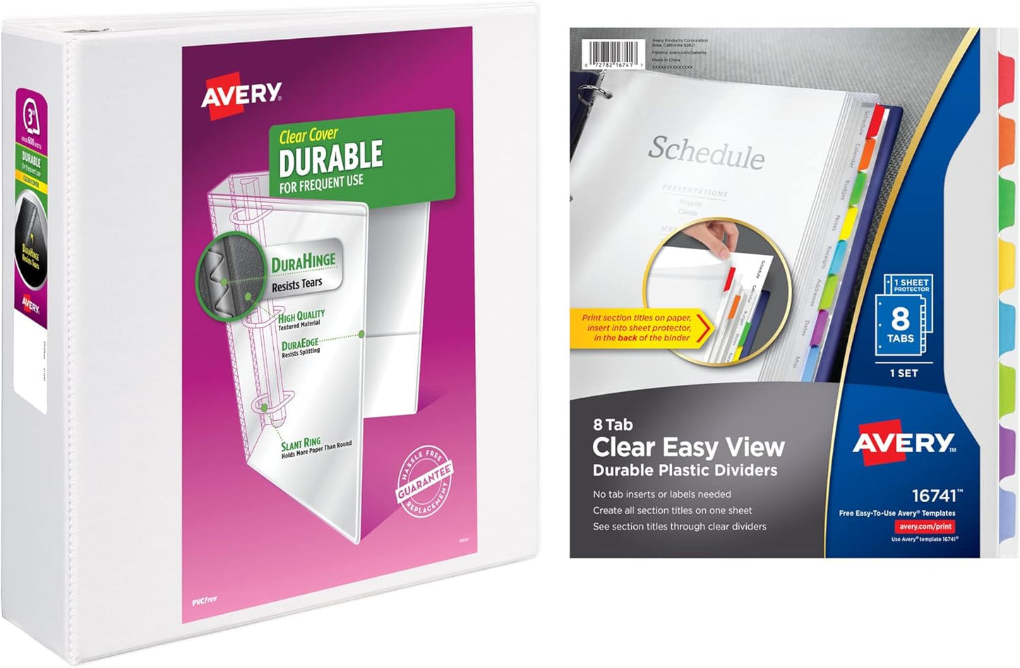 Avery Clear Easy View Durable Plastic Dividers for 3 Ring Binders, 8-Tab Set, Bright Multicolor, 1 Set (16741)