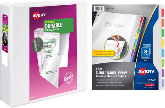 Avery Clear Easy View Durable Plastic Dividers for 3 Ring Binders, 8-Tab Set, Bright Multicolor, 1 Set (16741)