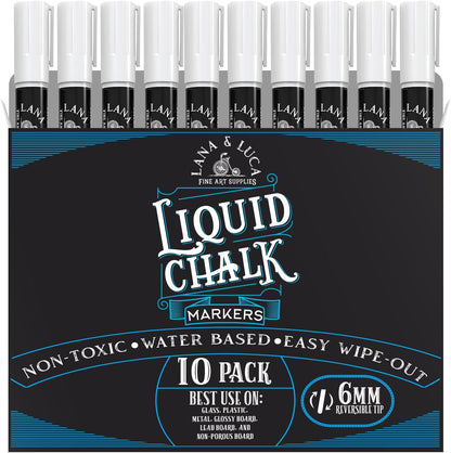 Liquid Chalk Marker Pen - White Dry Erase Marker - Chalkboard Signs, Windows, Blackboard, Glass (6 Pack) 3-6mm Reversible Tip, 3-3mm Fine Tip