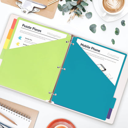 H4D 6-Tab Dividers for 3 Ring Binder, Plastic Dividers with Two Pockets, Letter Size, Pastel Colors, 1 Set