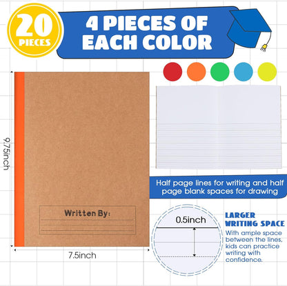 Henoyso 60 Pack Primary Composition Notebook, 9-3/4" x 7-1/2", Kids Primary Journal, K-2 Writing Notebook for Kids Student Draw Write Story Journal Half Blank Books(Macaron Color)