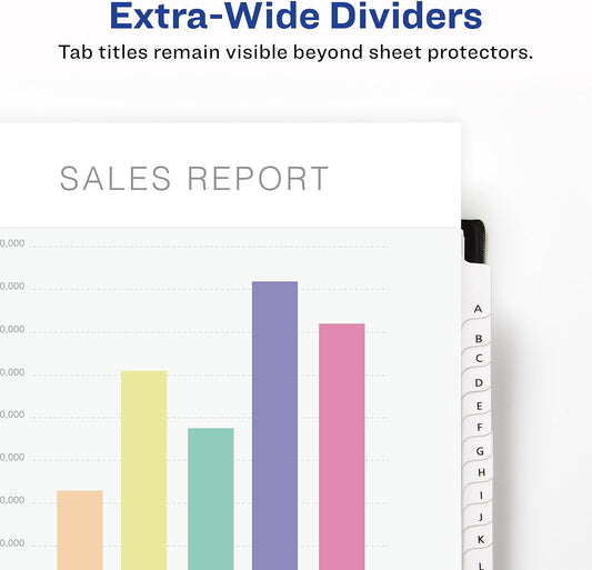 Avery Extra-Wide Dividers for 3 Ring Binders, 26 Tabs per Set, Customizable Table of Contents, Multicolor Tabs, Works Great with Sheet Protectors (11166)
