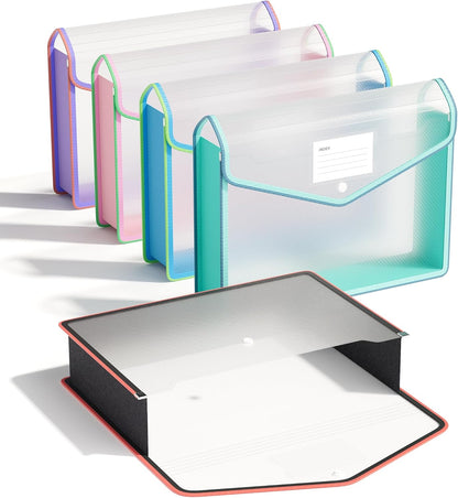 ThinkTex Plastic Expanding File Folder, Transparent Envelopes with Snap Closure, No Dividers, Large Capacity, Assorted Colors, Fits Letter / A4 Size - 5 Pack