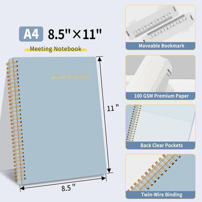 SUNEE Half Meeting Half Note - 7.5"x10" Professional Notebooks for Work - 160 Pages, B5 Size Project Planner, Spiral Meeting Agenda/Minutes Organizer for Women Men, Note Taking, Office & Business