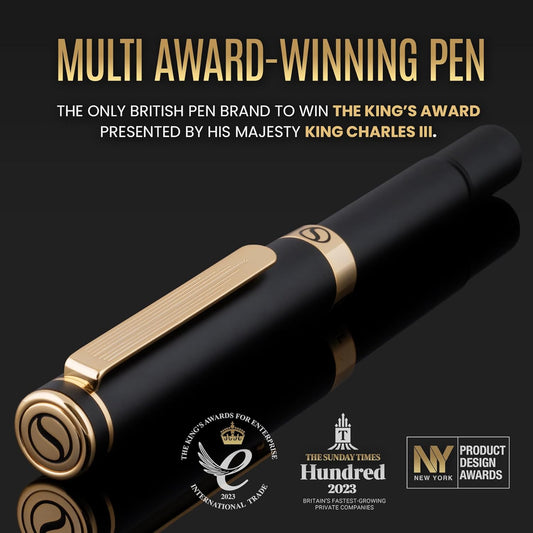 Scriveiner Black Rollerball EDC Luxury Pen, Stunning Pocket Pen with Chrome Finish, Cool Writing, Best Gift for Men & Women, German Schmidt Refill, Nice Present, Fancy Office Designer Set