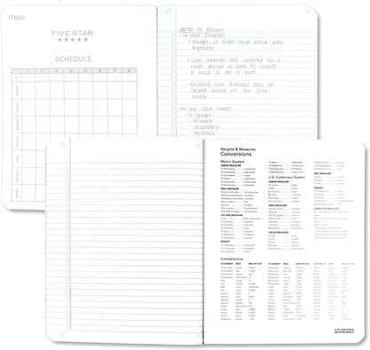 Five Star Composition Books + Study App, 6 Pack, College Ruled Paper, 9-3/4" x 7-1/2", 80 Sheets, Black, Red, Green, Blue, Purple, White (850065A-ECM)