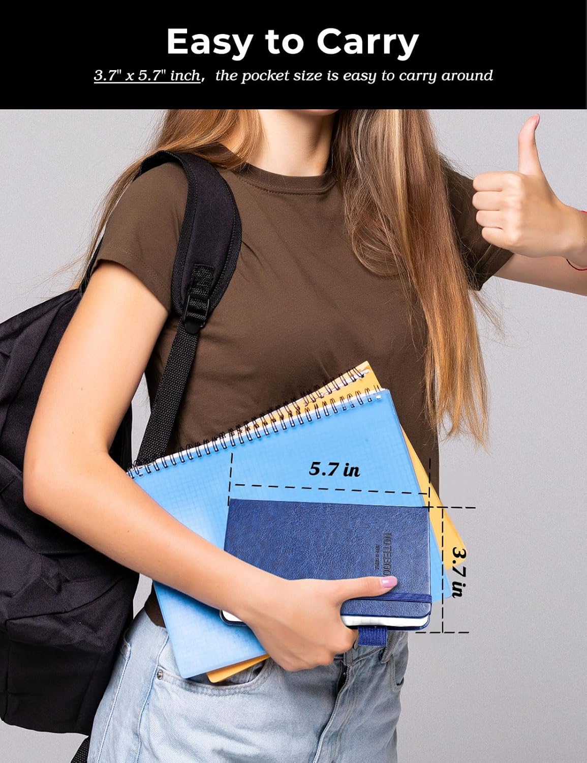 AISBUGUR Pocket Notebook Small Notebook 2-Pack, 3.7" x 5.7" Pocket Notebooks Hardcover with Thick Lined Paper, Inner Pockets, Cover Letter Embossing Design Mini Journal Notepad Black+Brown