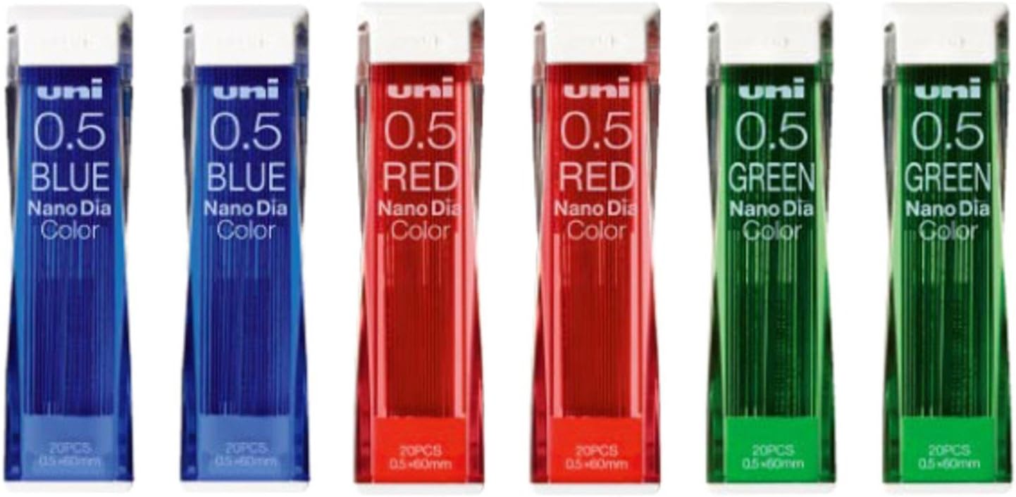 Uni NanoDia Color Mechanical Pencil Leads 0.5mm 3 Color Set, 6 Pack/total 120 Leads