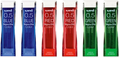 Uni NanoDia Color Mechanical Pencil Leads 0.5mm 3 Color Set, 6 Pack/total 120 Leads