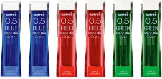 Uni NanoDia Color Mechanical Pencil Leads 0.5mm 3 Color Set, 6 Pack/total 120 Leads