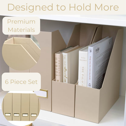 BLU MONACO Foldable Black Magazine File Holder | Set of 6 Cardboard Desk Organizer Boxes | Vertical Magazine File Holder | Standing File Holder | Office Classroom or Home