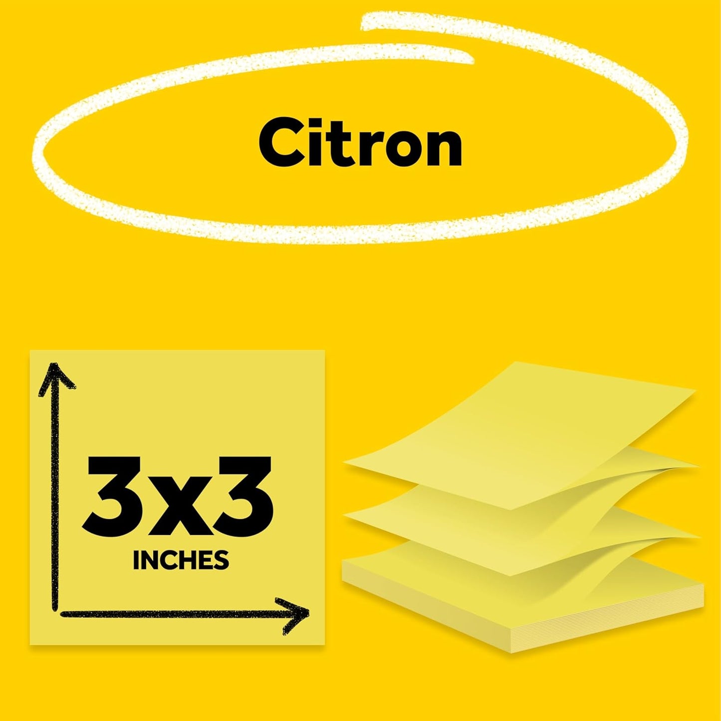 Post-it Super Sticky Pop-up Notes, 3 in x 3 in (76 mm x 76 mm), Citron Yellow, 1 Pad with 90 Sheets in Portable Pop-up Dispenser for Reminders, Calendars, to-Do Lists at Home, School, Office