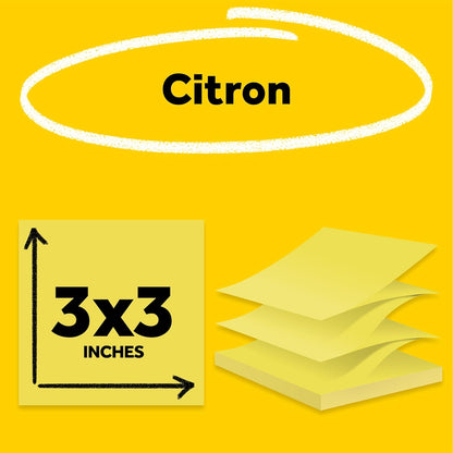 Post-it Super Sticky Pop-up Notes, 3 in x 3 in (76 mm x 76 mm), Citron Yellow, 1 Pad with 90 Sheets in Portable Pop-up Dispenser for Reminders, Calendars, to-Do Lists at Home, School, Office